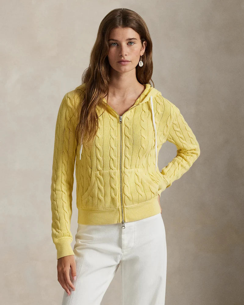 Cable-Knit Cotton Full-Zip Hoodie