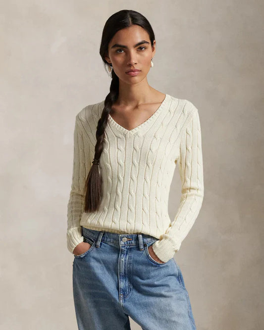 Knit Cotton V-Neck Jumper